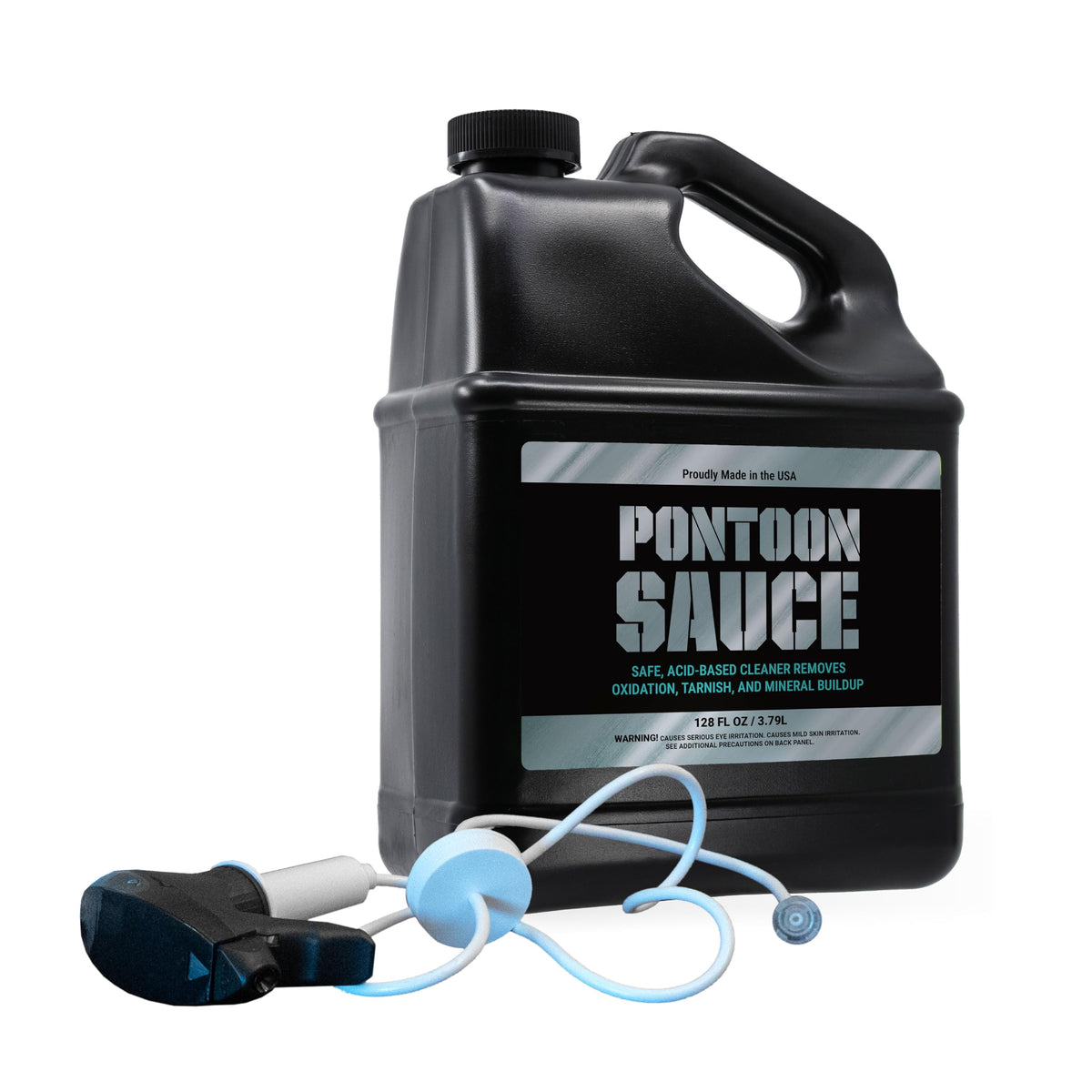 Bling Sauce gallon bottle front view showing label and sprayer, easy identification and storage