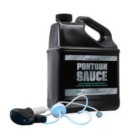 Bling Sauce gallon bottle front view showing label and sprayer, easy identification and storage