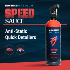 Bling Sauce spray nozzle dispensing mist onto car panel for fast application benefit