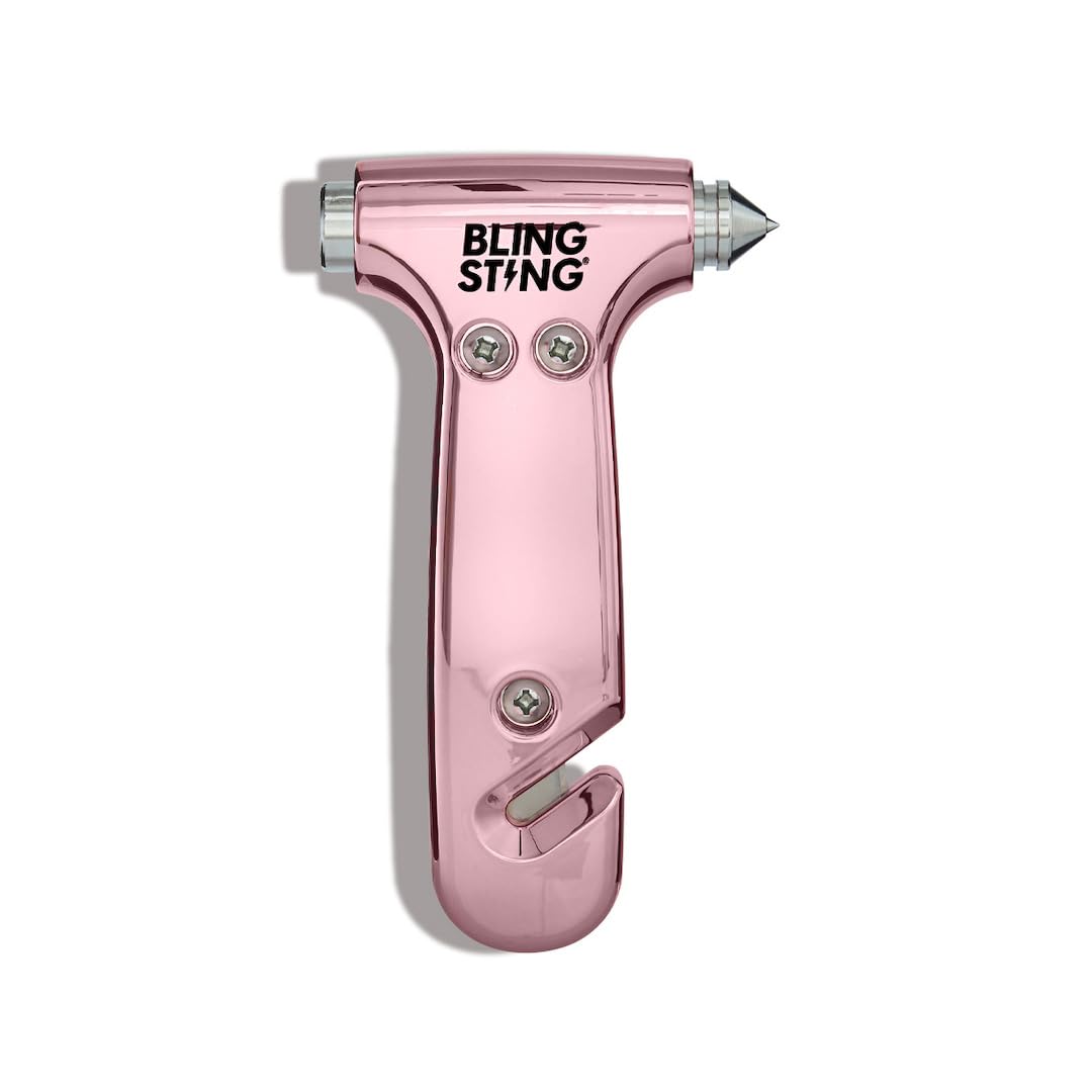 BLINGSTING front profile blush rose showing compact emergency tool benefit quick access