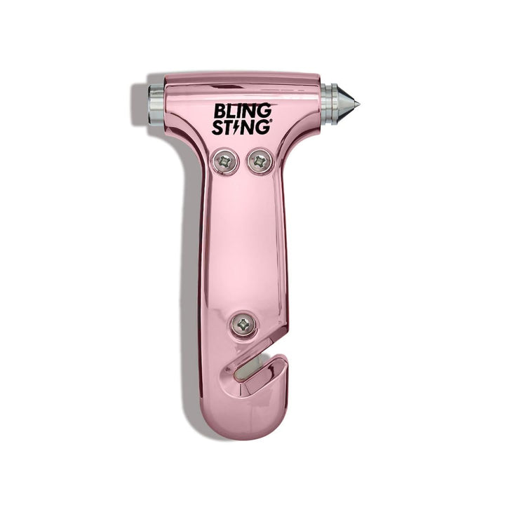 BLINGSTING front profile blush rose showing compact emergency tool benefit quick access
