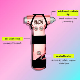 BLINGSTING recessed seatbelt cutter detail showing safe blade placement for quick cuts