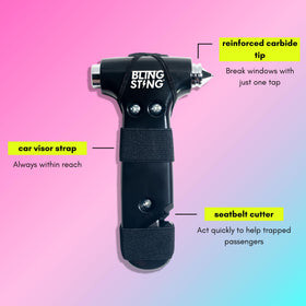 BLINGSTING detailed view of recessed steel blade showing safe seat belt cutting