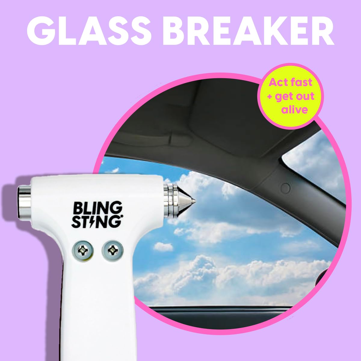 BLINGSTING mounted on visor with strap making the tool instantly reachable in emergencies
