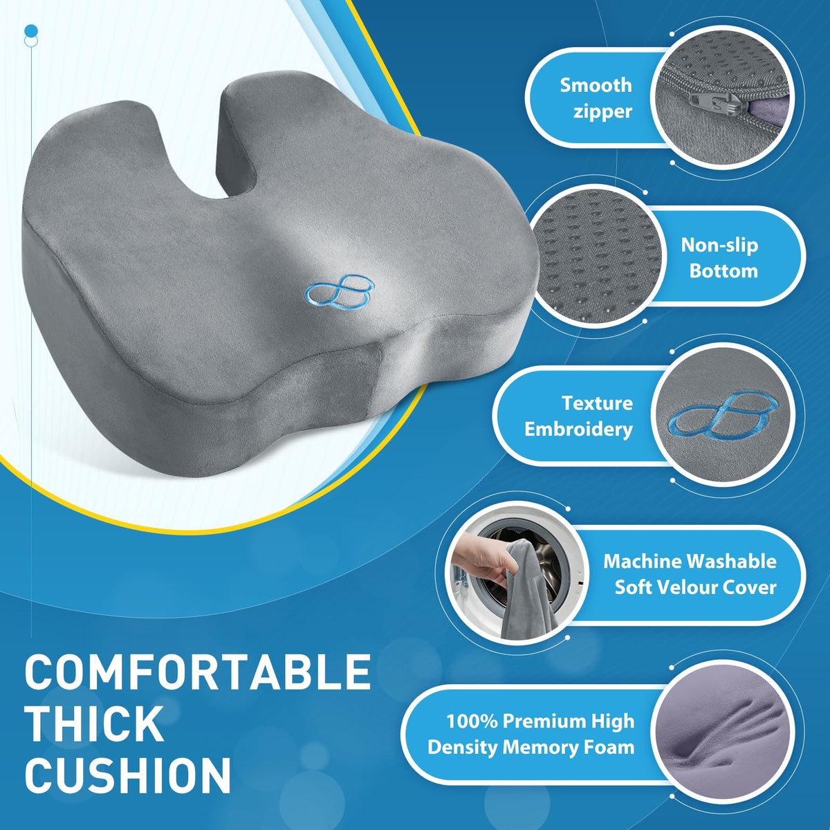 BlissTrends bottom non-slip texture preventing cushion sliding on chairs for safety