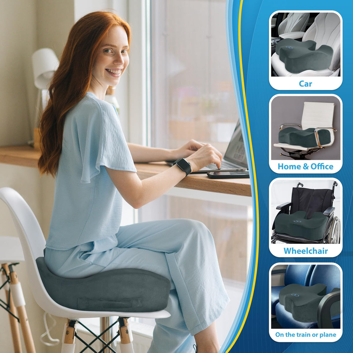 BlissTrends cushion placed on car seat providing travel comfort