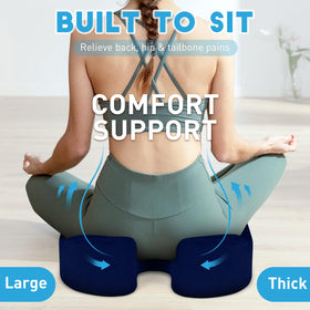 BlissTrends cushion placed on office chair providing ergonomic support during desk work