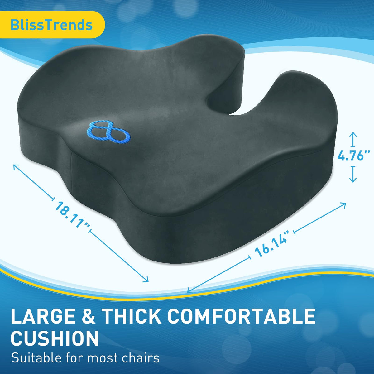 BlissTrends side profile showing ergonomic contour and thigh support benefit