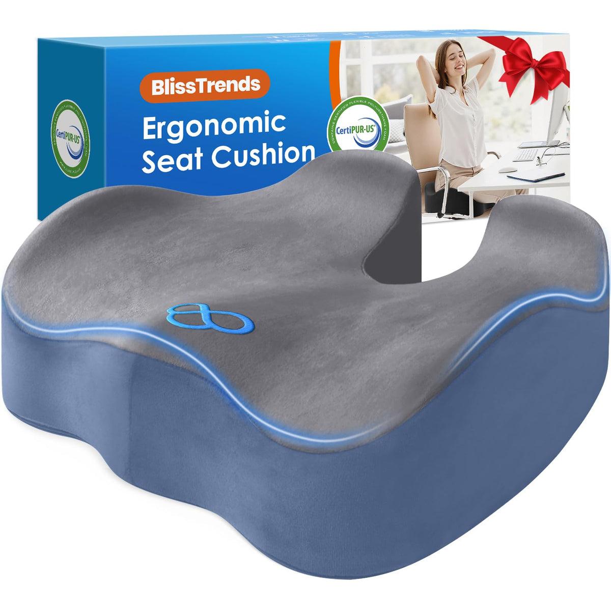BlissTrends front view showing XL cushion and modern grey blue color