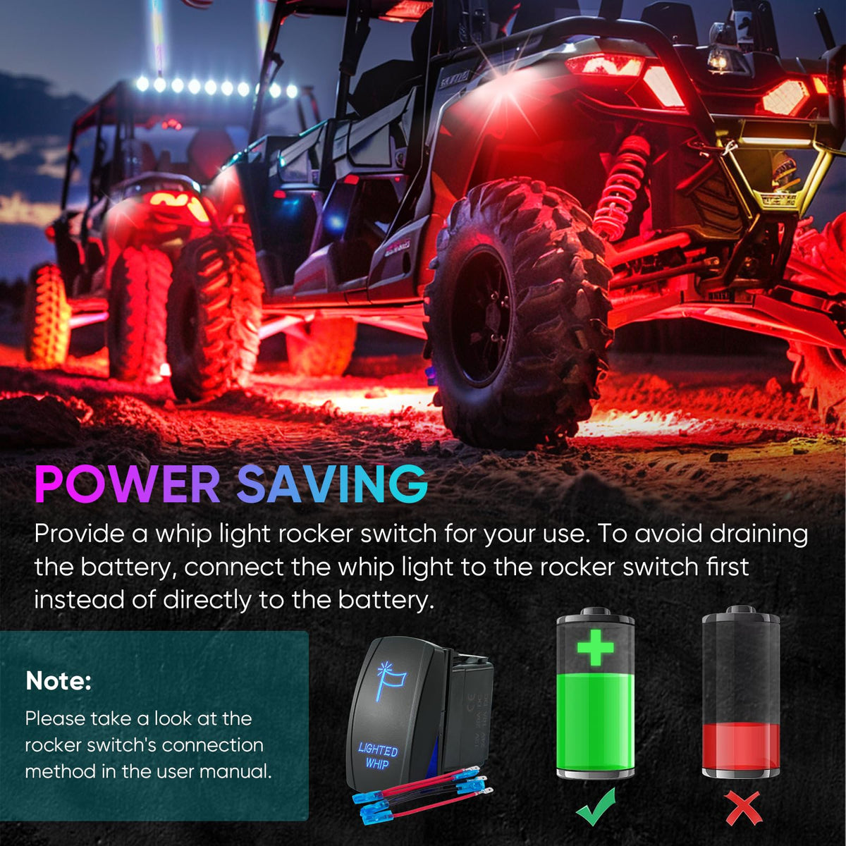 Blogole installed on UTV during night ride, increases visibility and style
