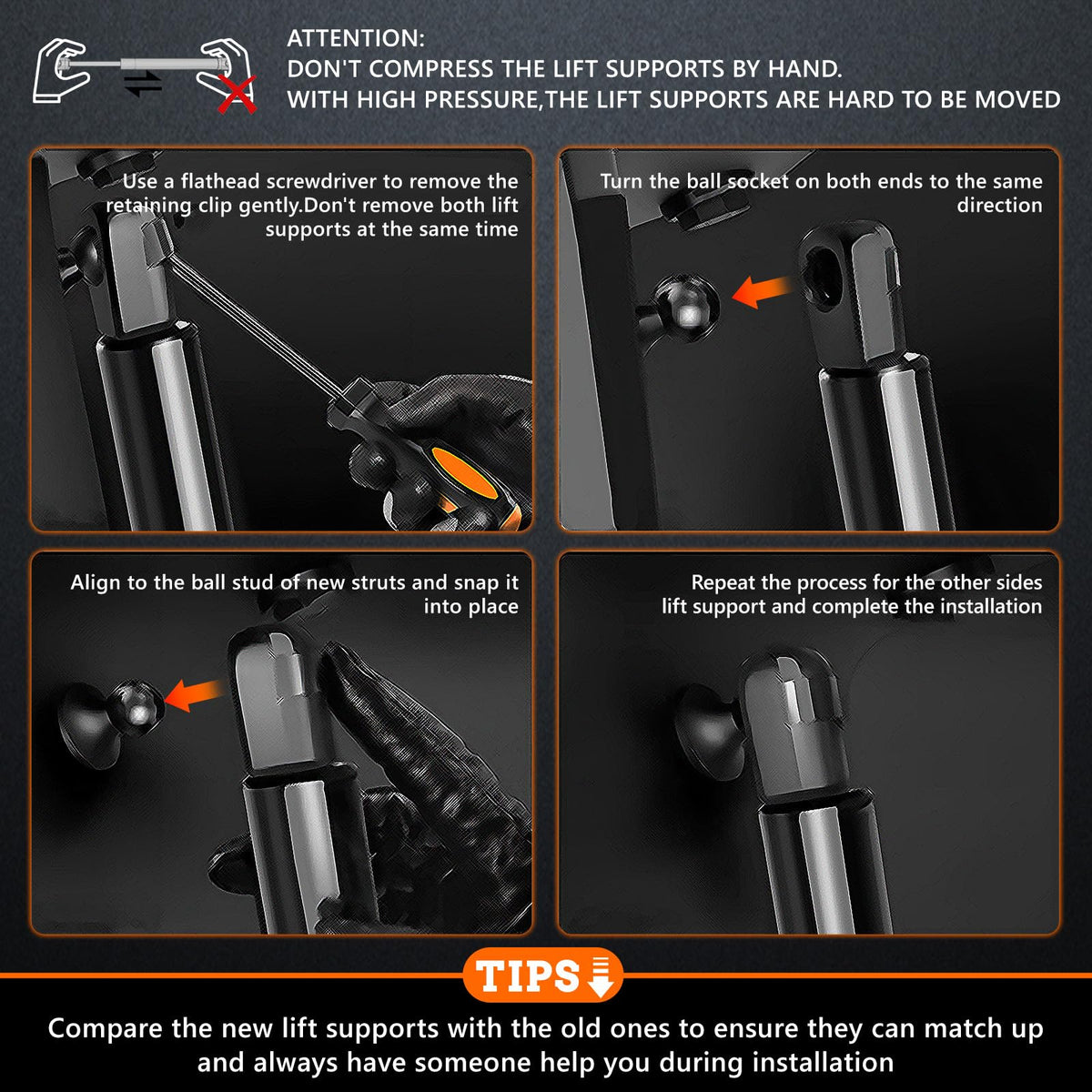 Blshwez hood strut in garage scene showing improved hood support and reliability