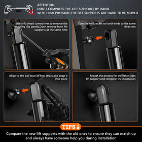 Blshwez hood strut in garage scene showing improved hood support and reliability
