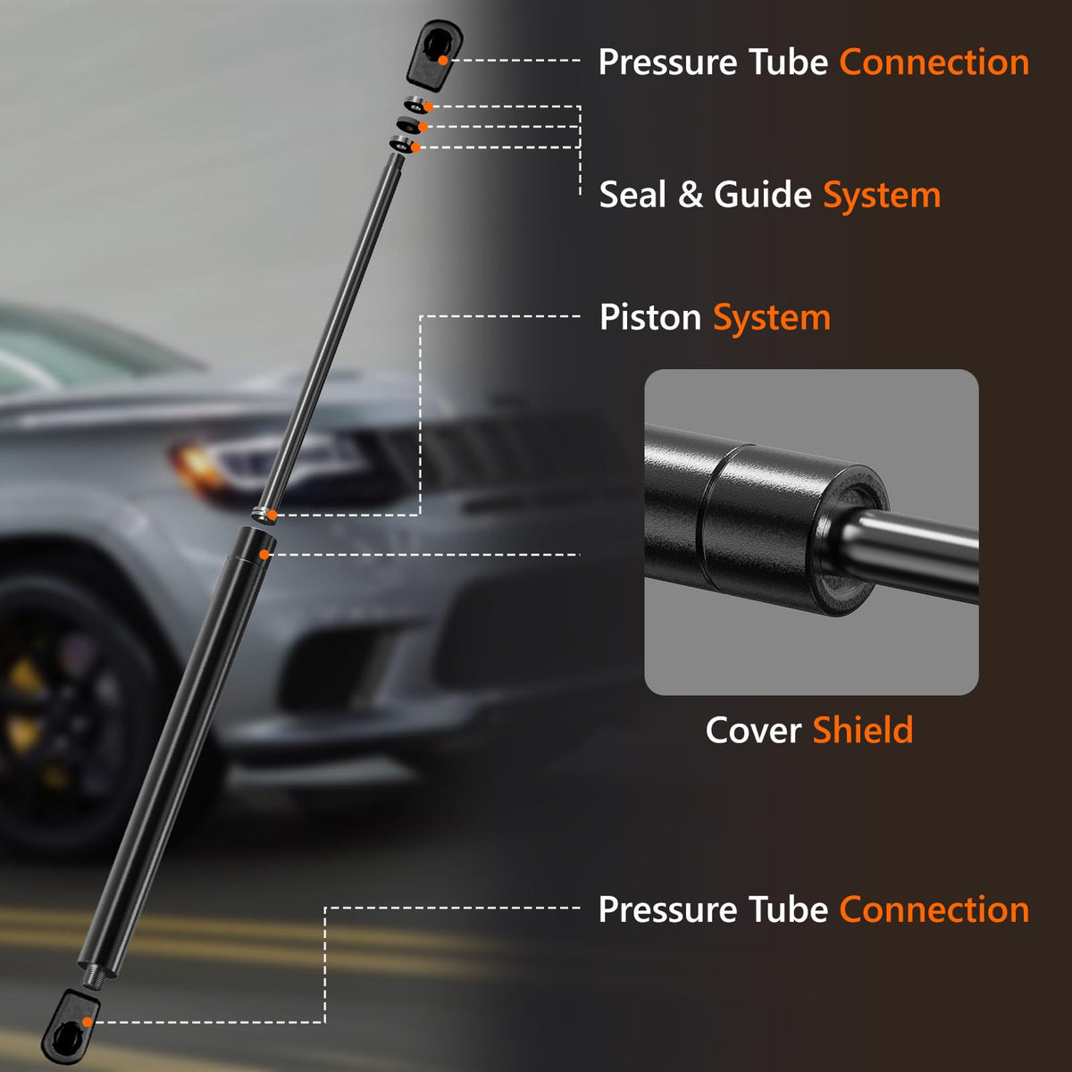 Blshwez hood strut mounted on Jeep hood demonstrating secure fitment