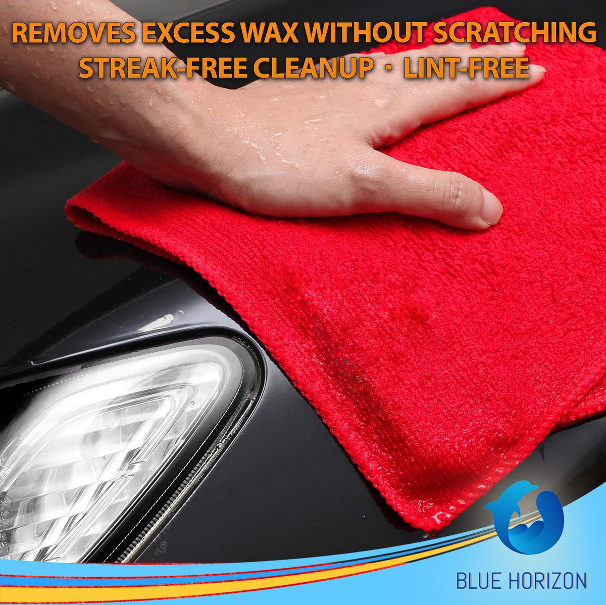 Blue Horizon towel polishing car paint for scratch-free finish