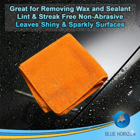 Blue Horizon folded towel next to ruler showing 16 inch scale