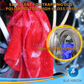 Blue Horizon towels on cleaning cart in a commercial setting