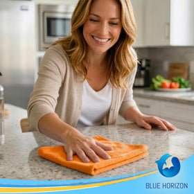 Blue Horizon towel absorbing spilled water to show high absorbency