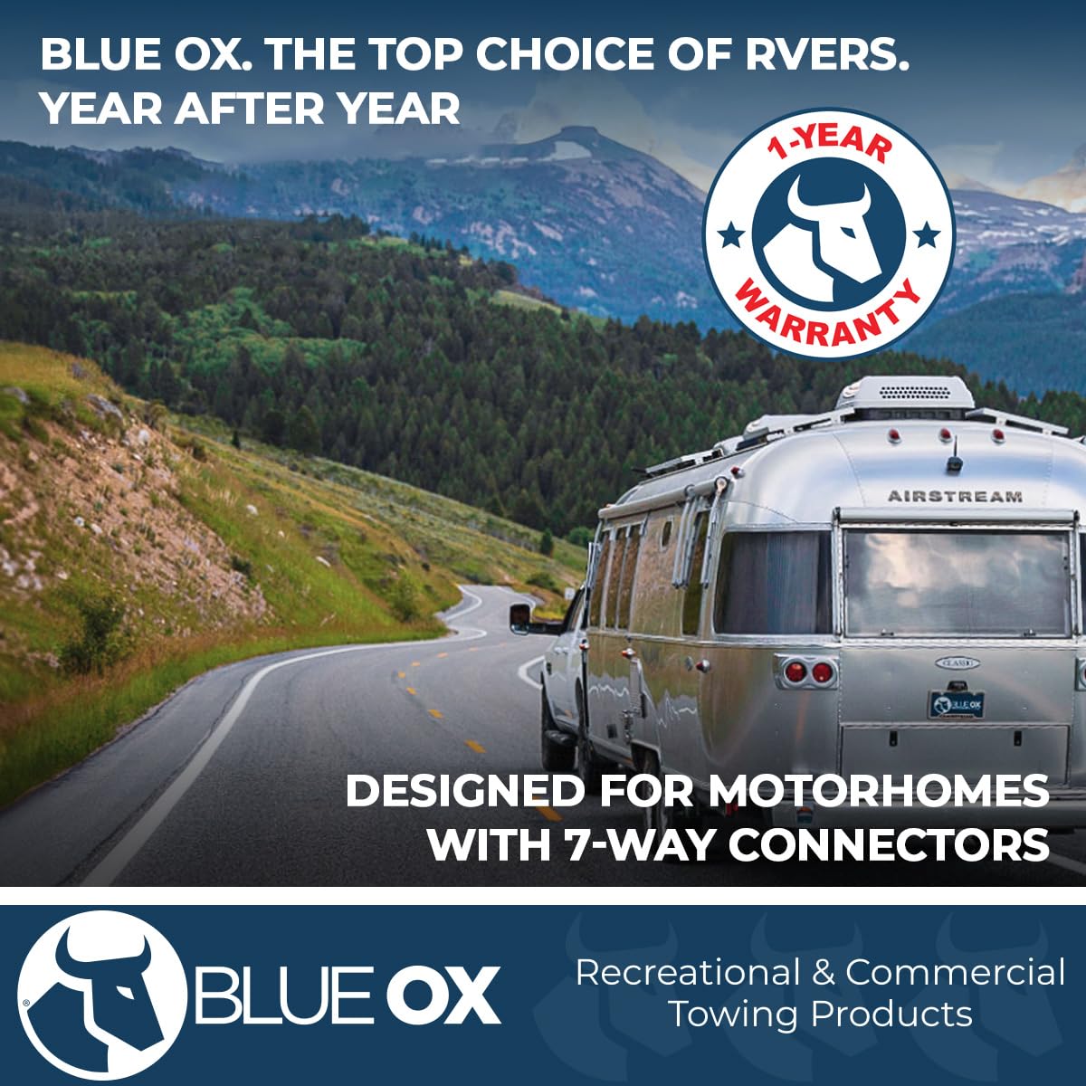 Blue Ox BX88206 connected between vehicle and trailer demonstrating secure fit