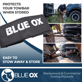 Blue Ox cover installed on tow bar demonstrating easy slip-on benefit