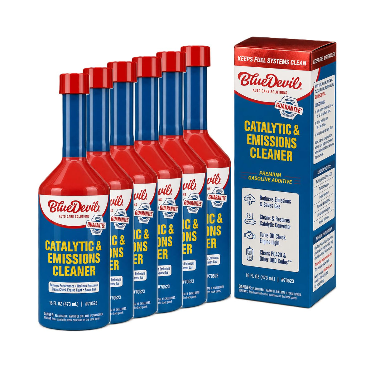 BlueDevil bottle front packaging showing label and 16 oz benefit
