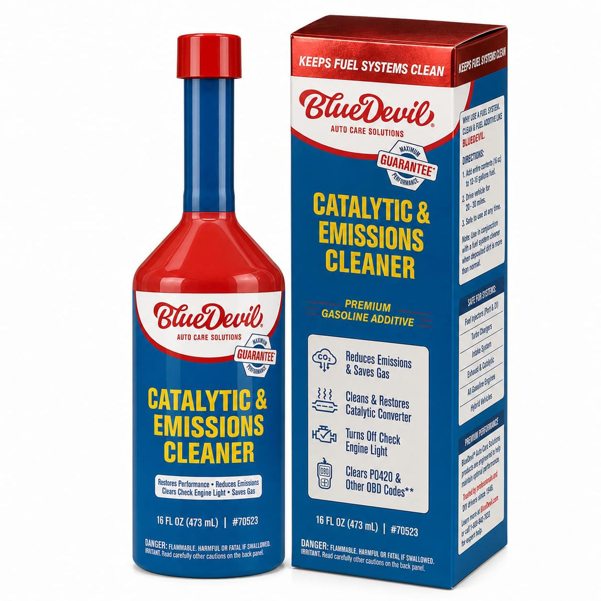 BlueDevil cleaner being poured into gas tank to help clear carbon