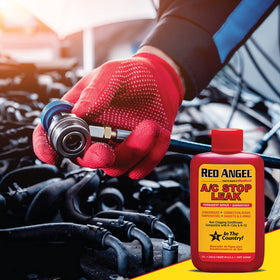BlueDevil Red Angel being added to vehicle AC system for fast leak repair