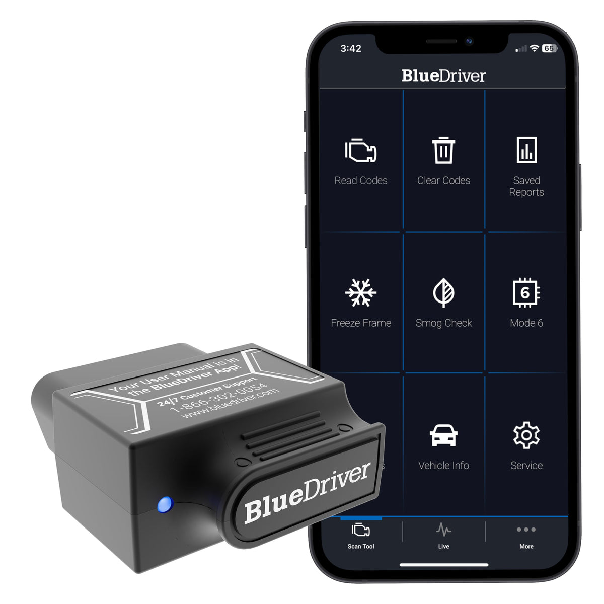 BlueDriver front sensor showing plug and compact design benefit