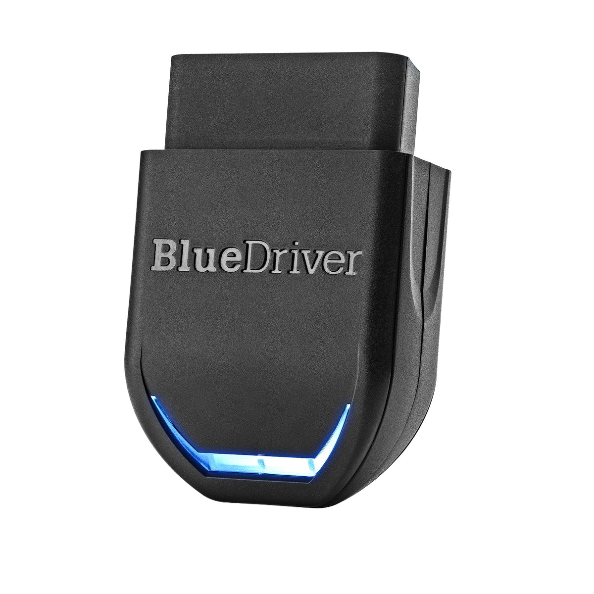 BlueDriver front view plugged into vehicle OBD port showing convenient access