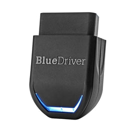 BlueDriver front view plugged into vehicle OBD port showing convenient access