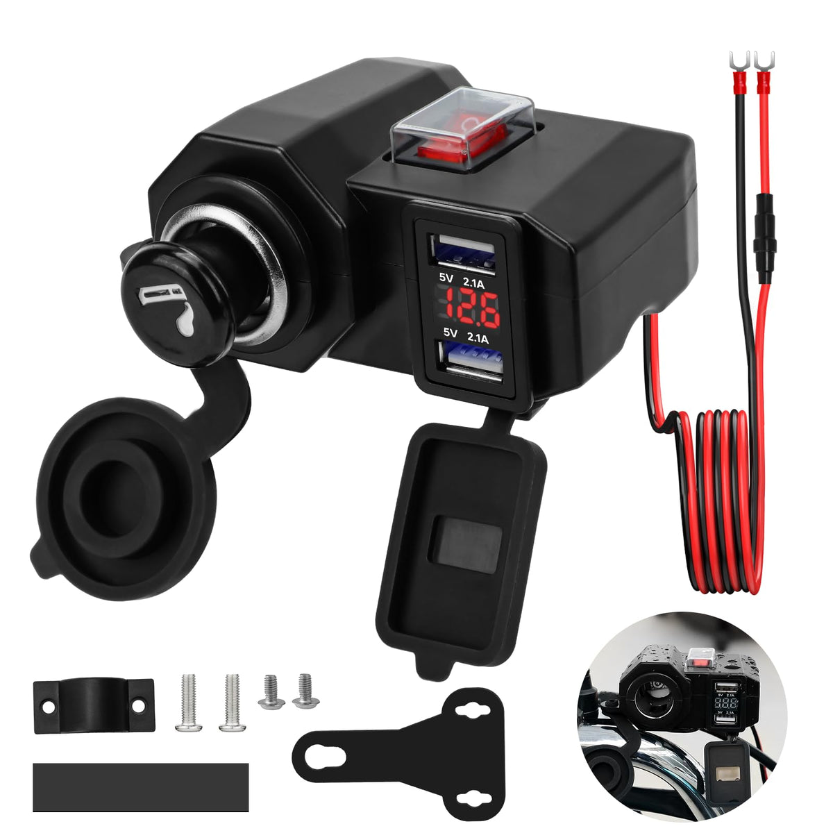 BlueFire front view of handlebar charger showing ports and voltmeter, reliable charging on board