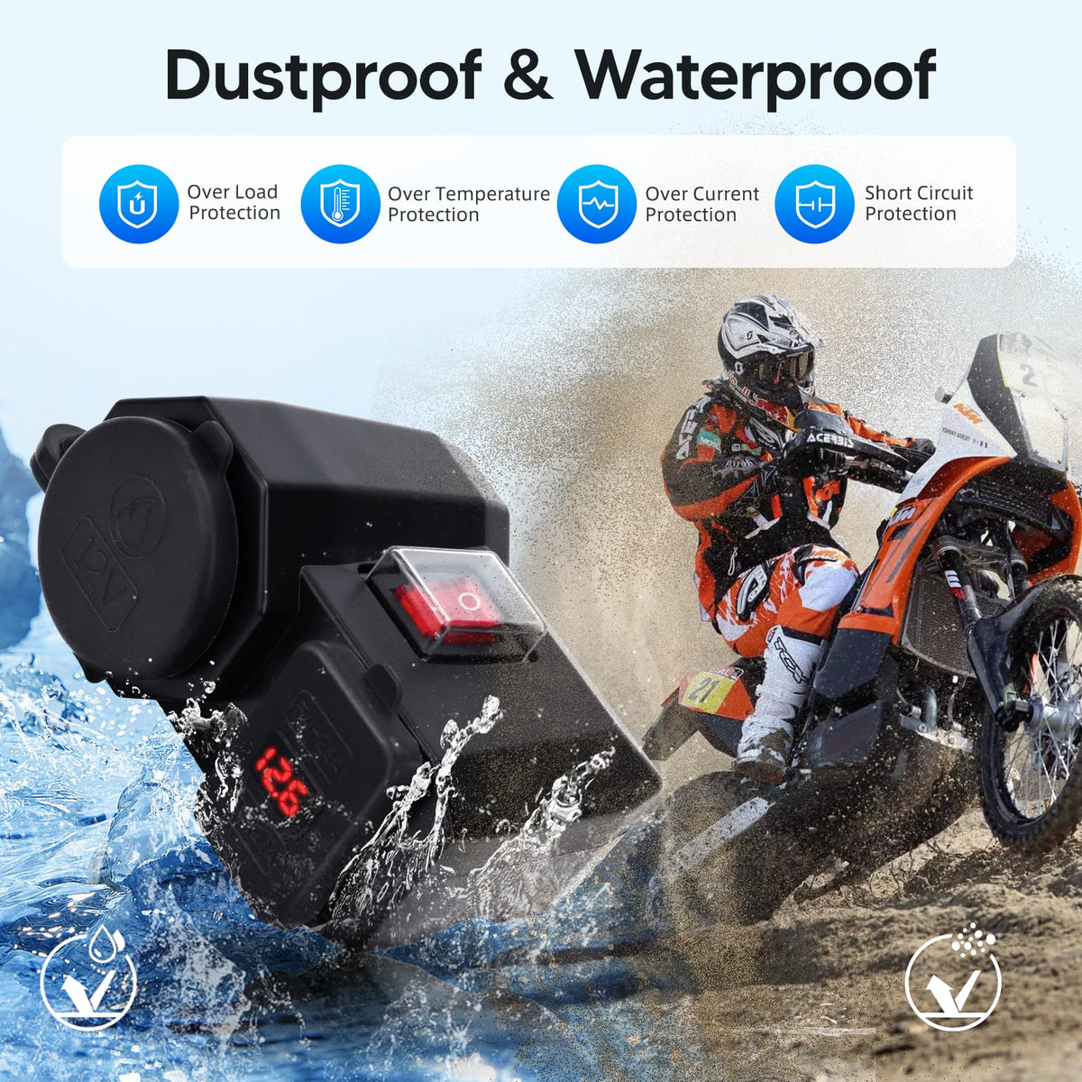 BlueFire side profile highlighting the rocker switch, easy on/off control to protect battery