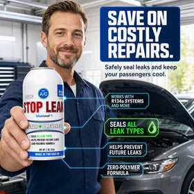 blueseal being applied to a car AC low-side port for a straightforward DIY repair benefit