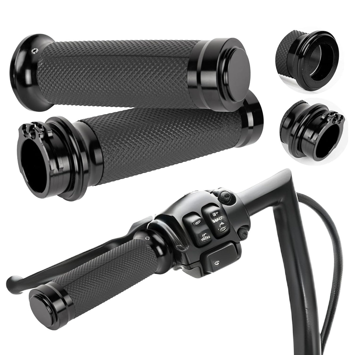 BlueStars front view of grips showing complete package and fit on bars