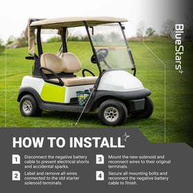 BlueStars solenoid installed in Yamaha golf cart showing reliable starter operation
