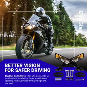 BlueStars mirror mounted on Kawasaki naked bike demonstrating clean profile