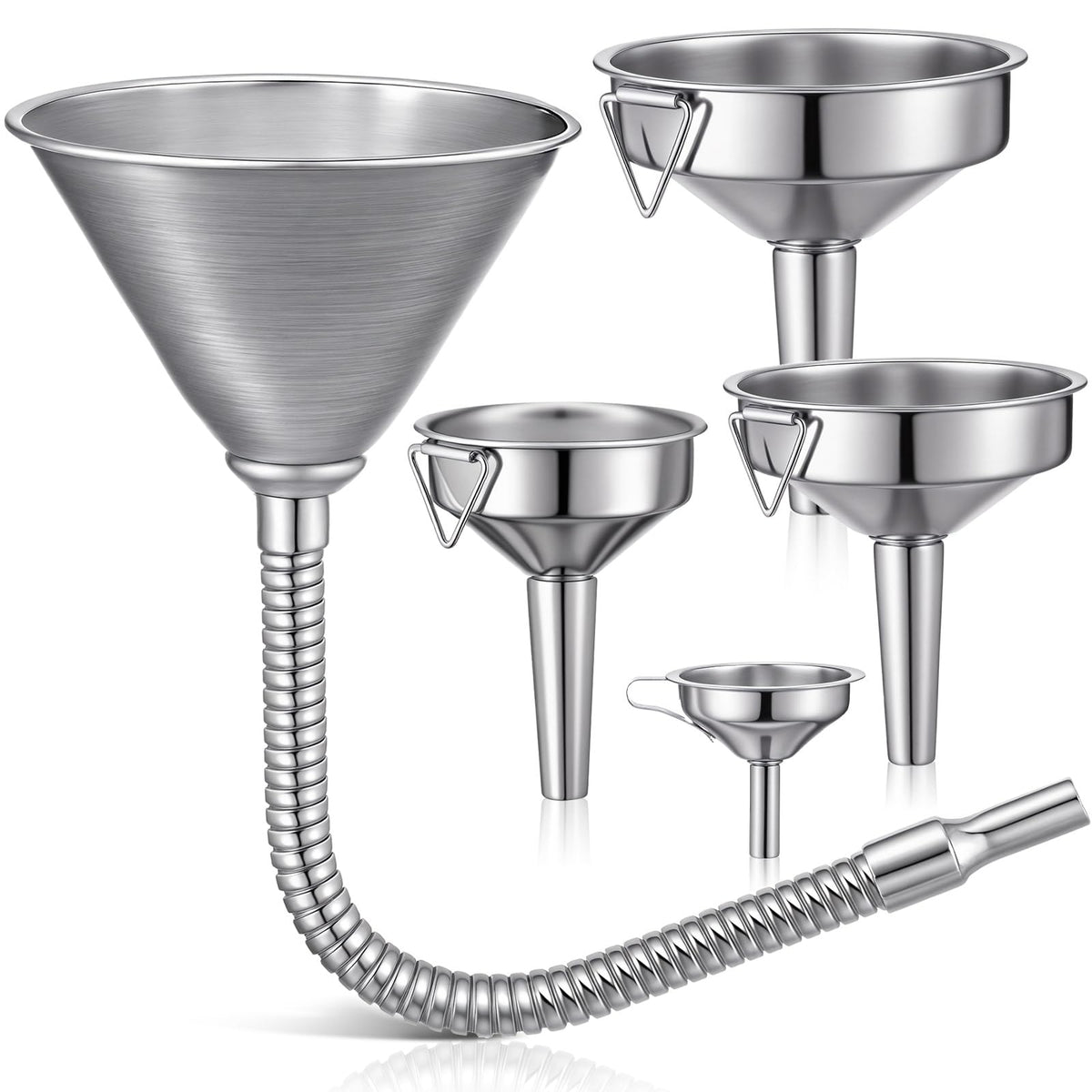 Blulu front view of complete funnel set showing all five pieces for versatile pours