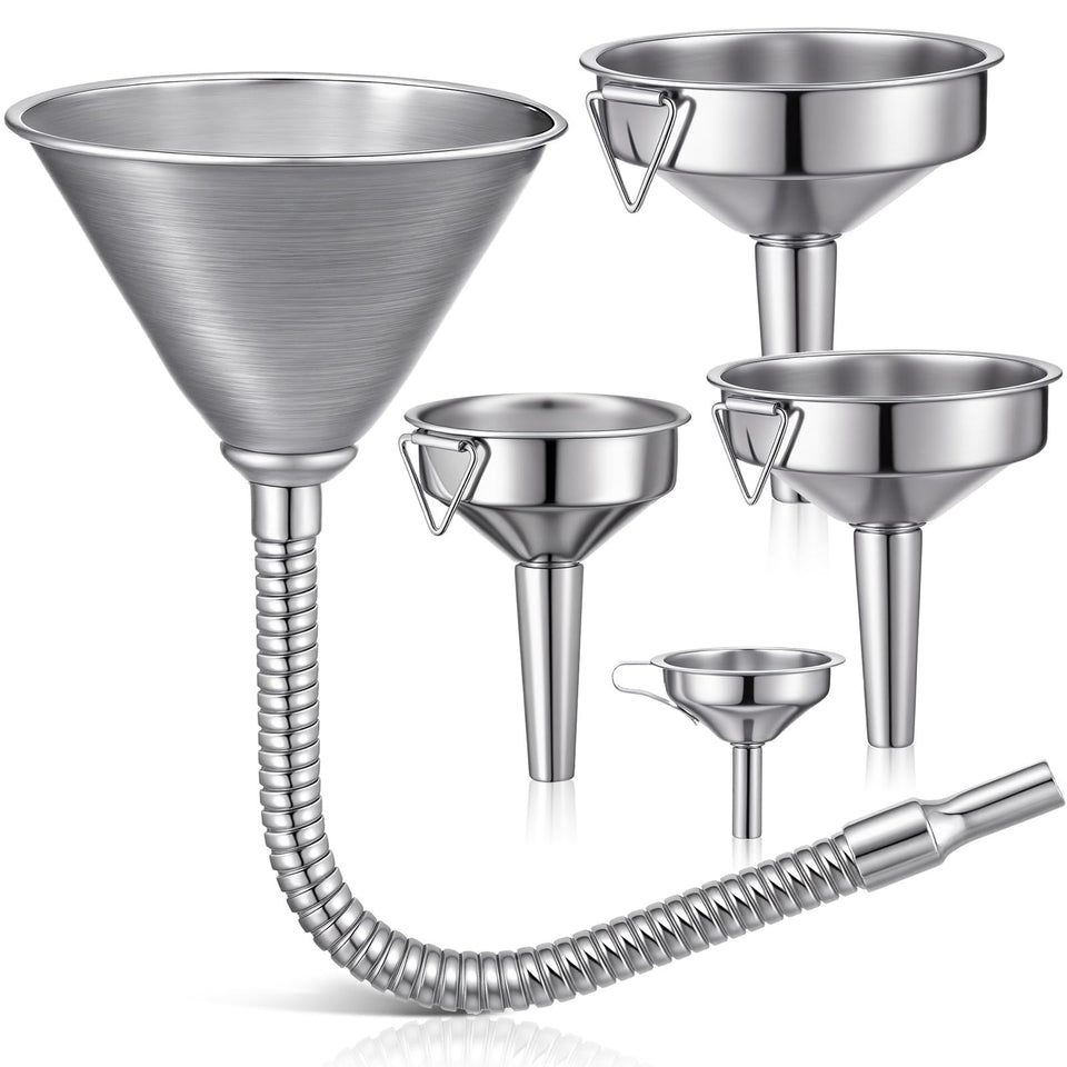 Blulu front view of complete funnel set showing all five pieces for versatile pours
