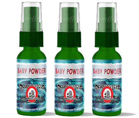 Blunteffects front packaging showing 3-pack Baby Powder scent and clear labeling, fresh-smelling convenience