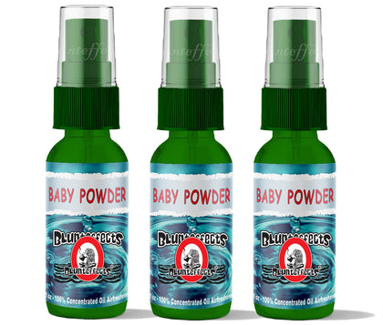 Blunteffects front packaging showing 3-pack Baby Powder scent and clear labeling, fresh-smelling convenience