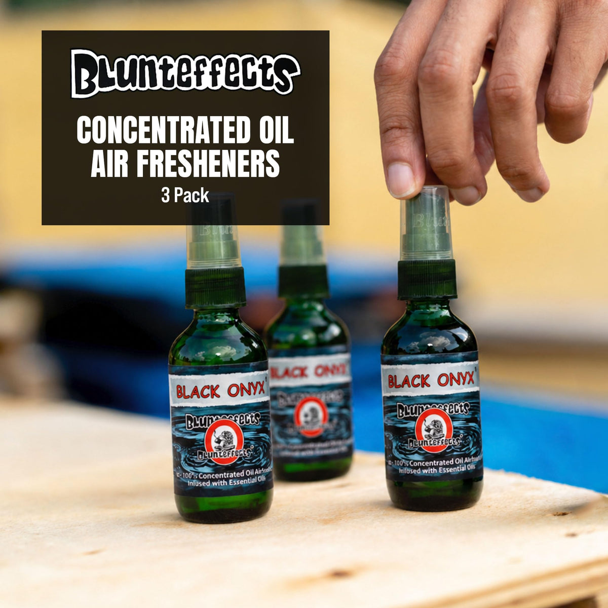 Close-up of Blunteffects label and ingredients, highlighting concentrated formula effectiveness