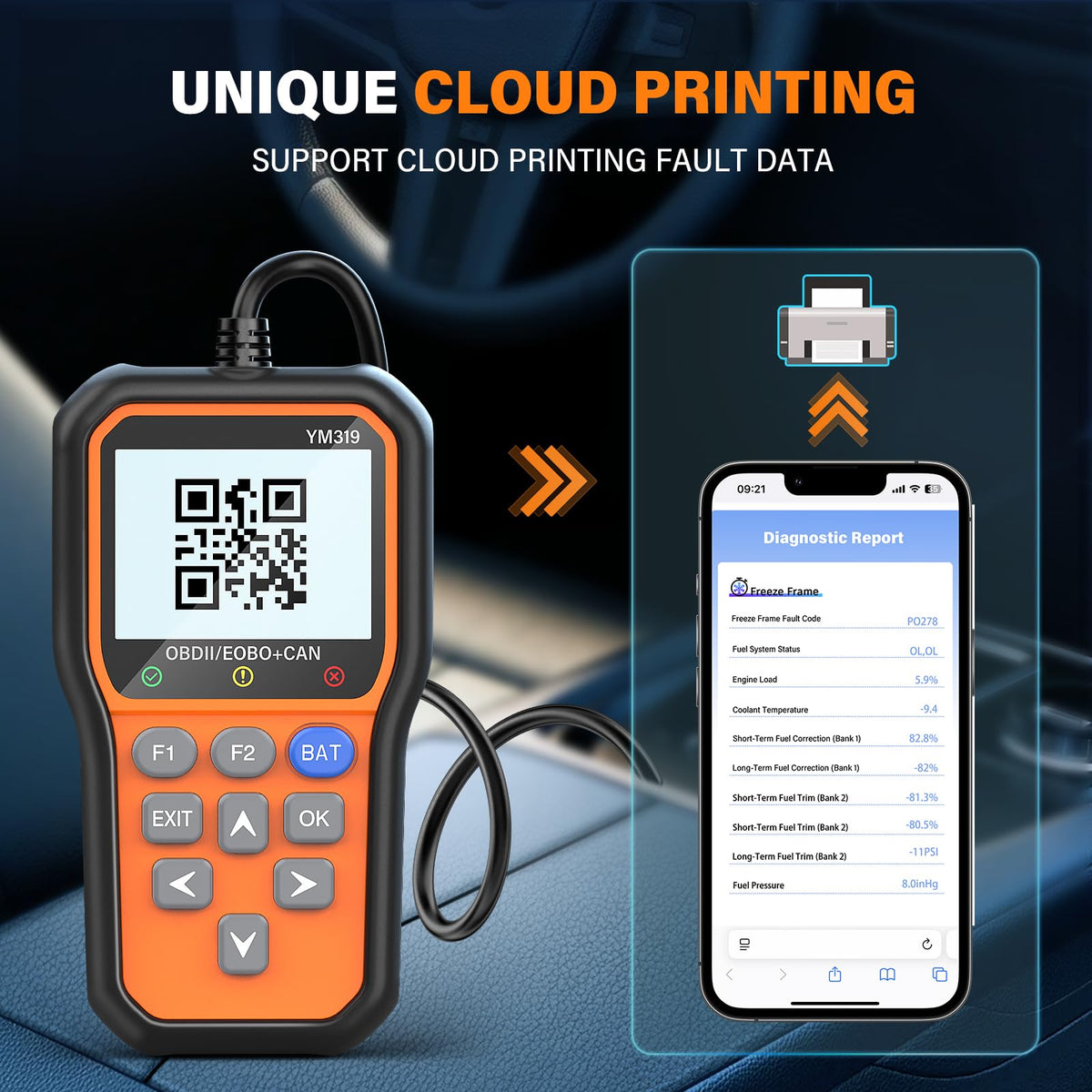 BluSon YM319 live data graph on screen capturing sensor trends to diagnose issues
