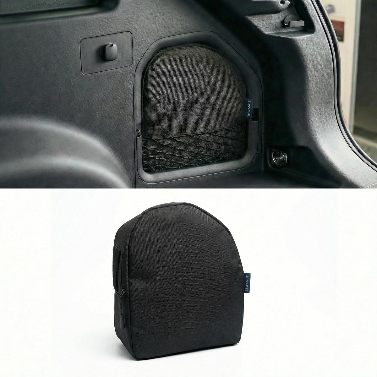 BLWANDE front view of trunk organizer showing clean fit and added storage benefit
