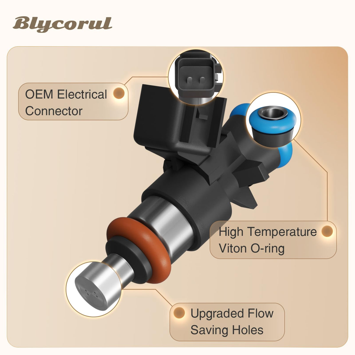 Blycorul injectors installed in a fuel rail demonstrating direct-fit replacement convenience