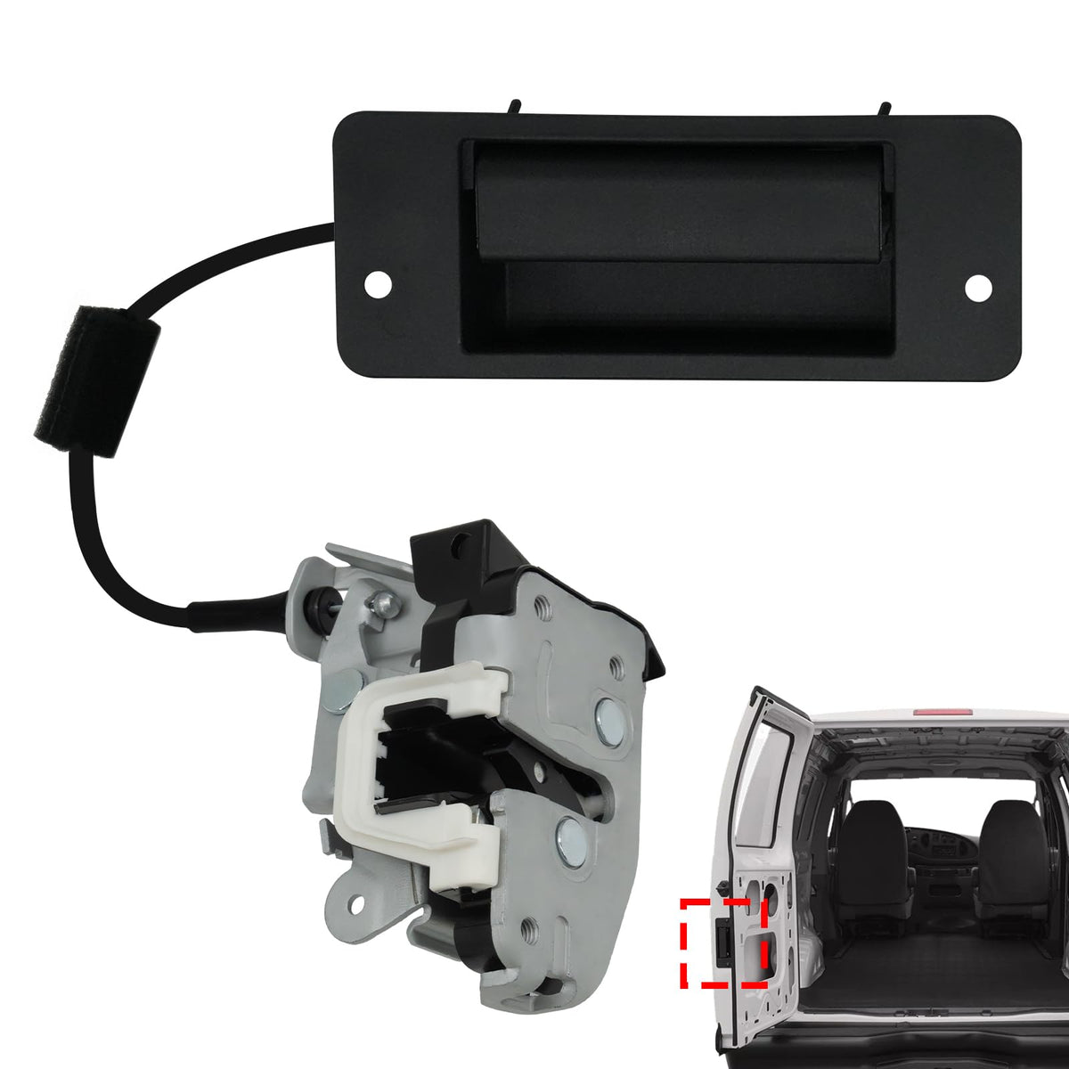 Blycorul front view of rear door latch showing fit and secure closure benefit