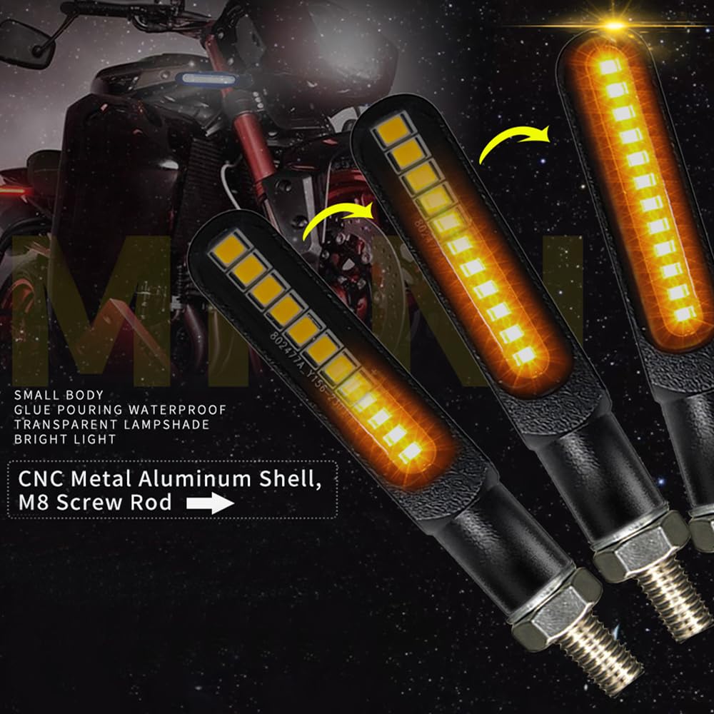 BlyilyB installed on motorcycle demonstrating flowing amber turn signal improves noticeability