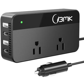 BMK BLUEMICKEY front view showing AC outlets and USB ports, enabling flexible in-car power