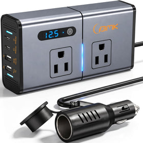 BMK front panel showing two AC outlets and convenient controls for powering laptops