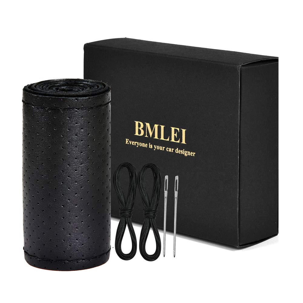 BMLEI front view of leather steering wheel cover showing elegant finish and protection