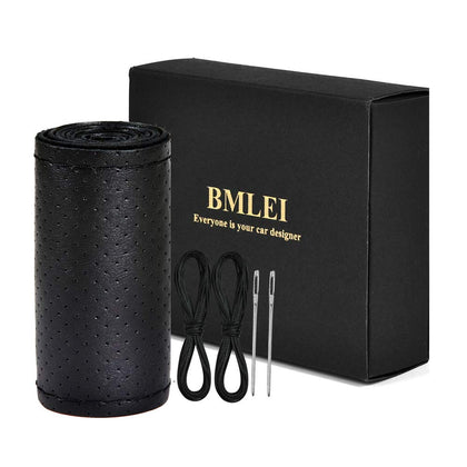 BMLEI front view of leather steering wheel cover showing elegant finish and protection