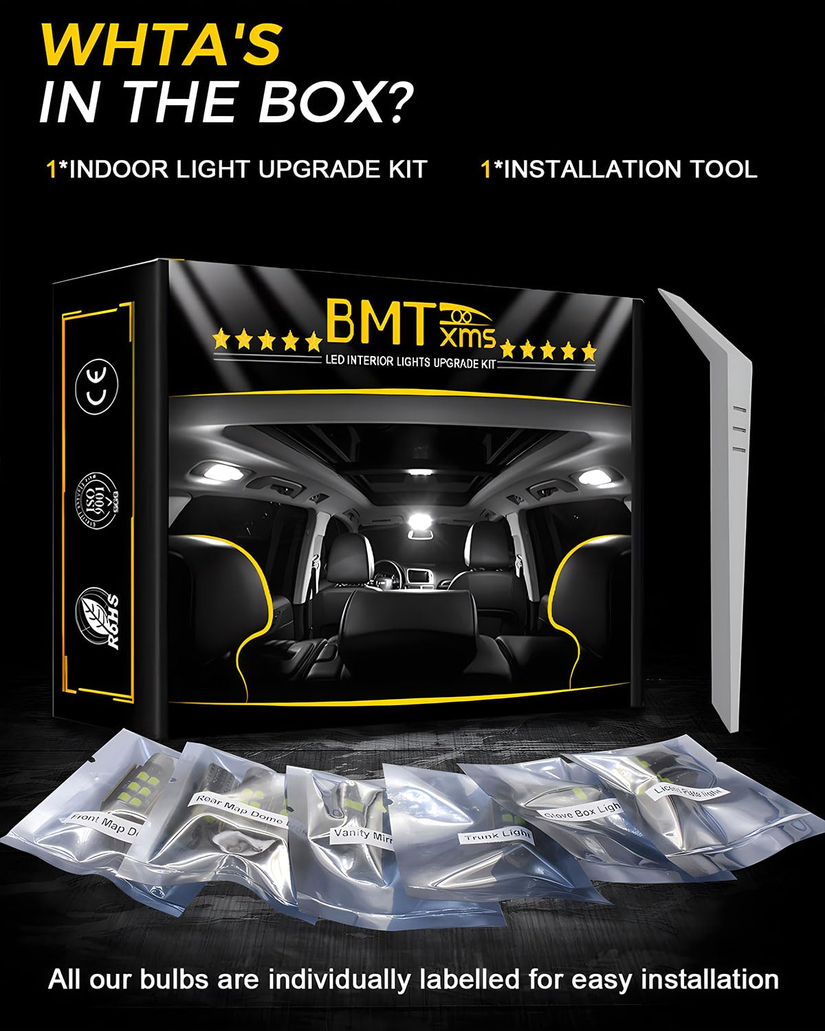 BMT xms labeled kit with pry tool organized for quick plug-and-play benefit